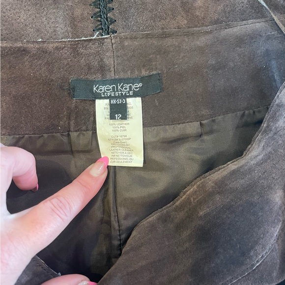 Leather Skirt Brown Black Stitch Pencil Size 12 Vintage - Picture 5 of 6